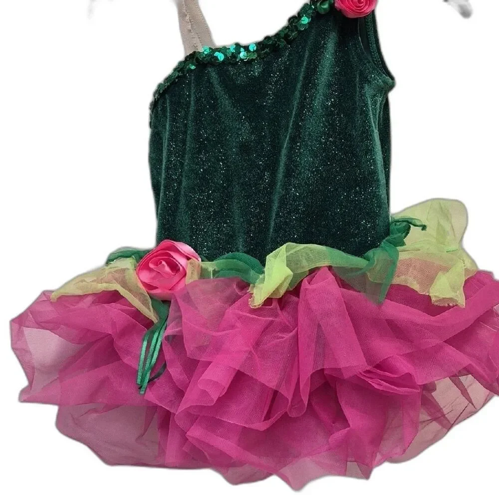 NWOT Fairy Costume Kids 4 Pink Green Ballet Tutu Dress Tinkerbell Pixie Hallowee